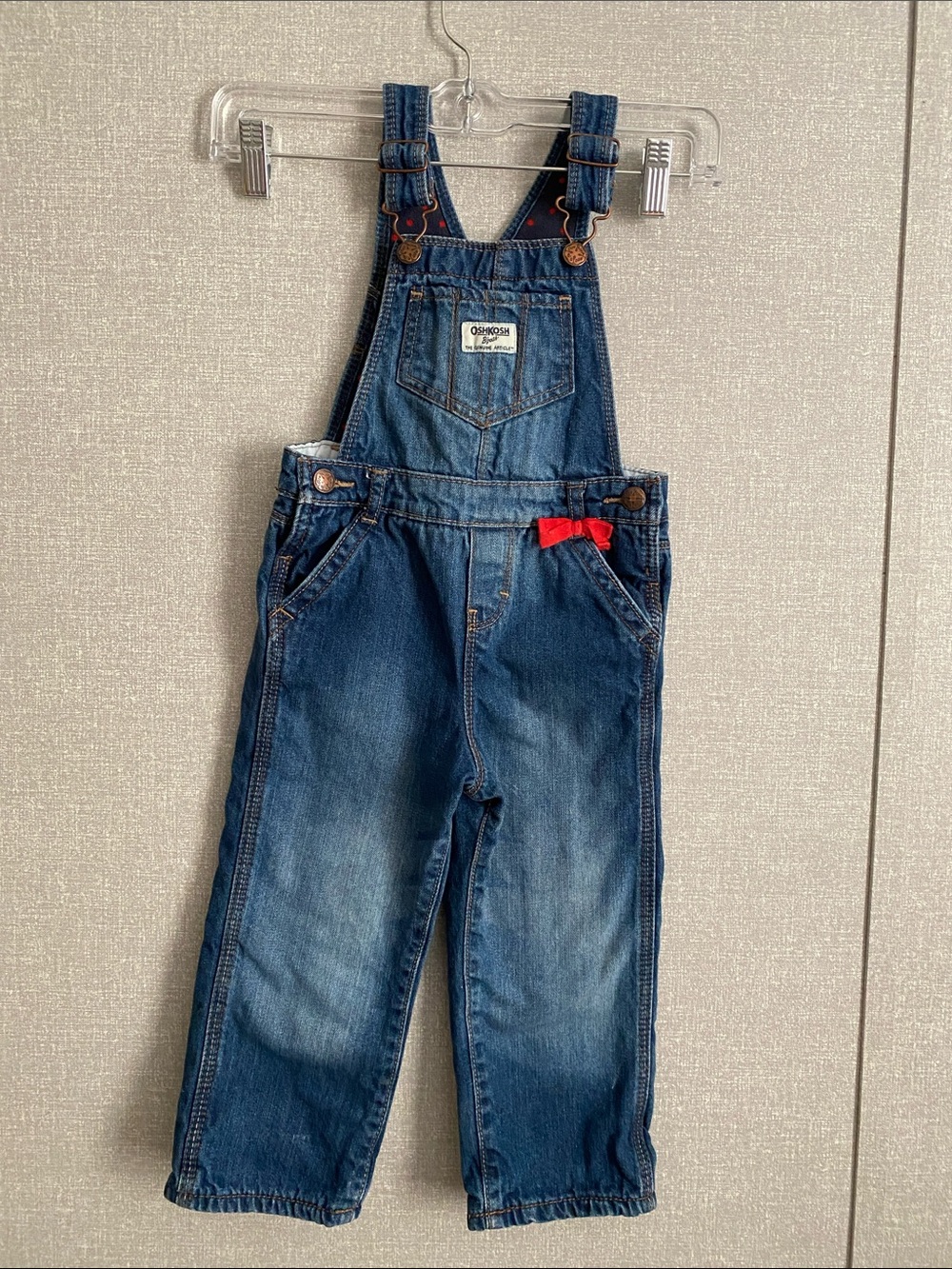 OshKosh B'gosh Flannel lined Blue Denim Overalls with Red Accent